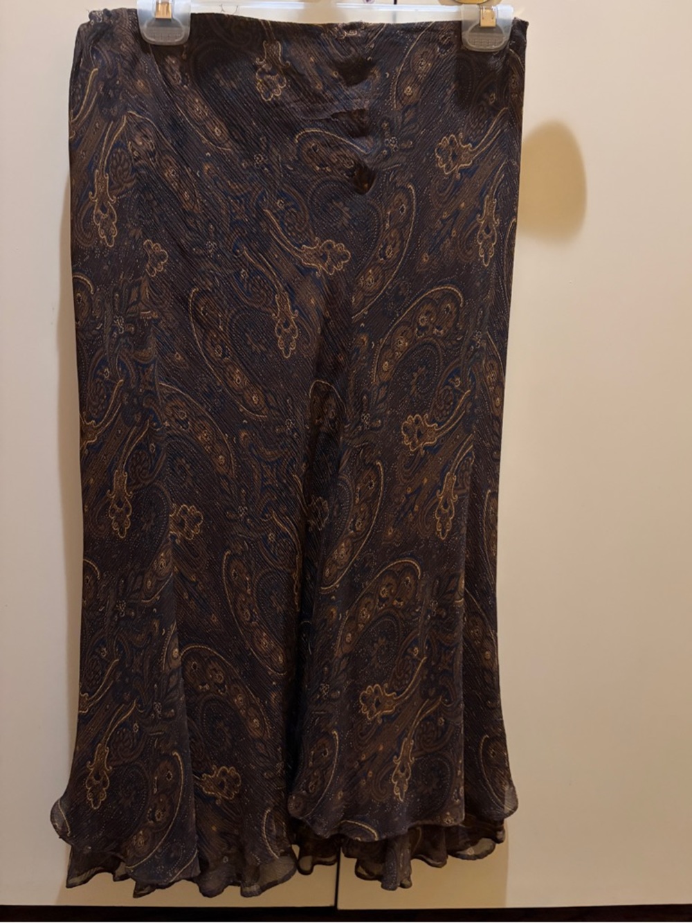 Ralph Lauren Brown Paisley 100% silk Midi Skirt